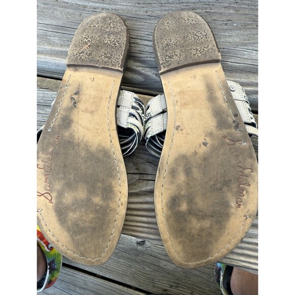 Sam Edelman Gwennie Sandals Women's 8.5 Beige Leather Snakeskin Strappy Thong - Picture 3 of 5